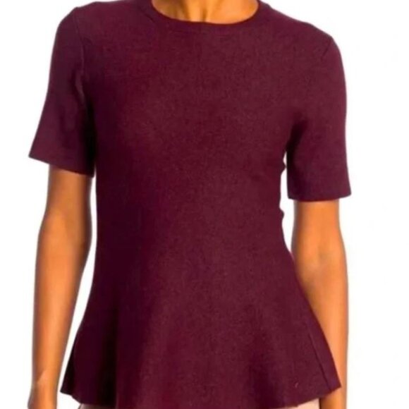 T Tahari Peplum Pullover Sweater in Burgundy - Picture 1 of 6